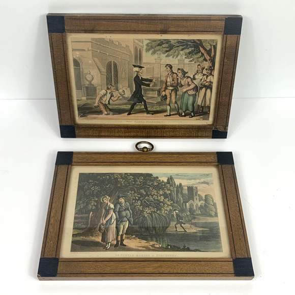 Vtg British Satire by Rowlandson Dr Syntax Print "Banns Forbidden" & "Discovery"